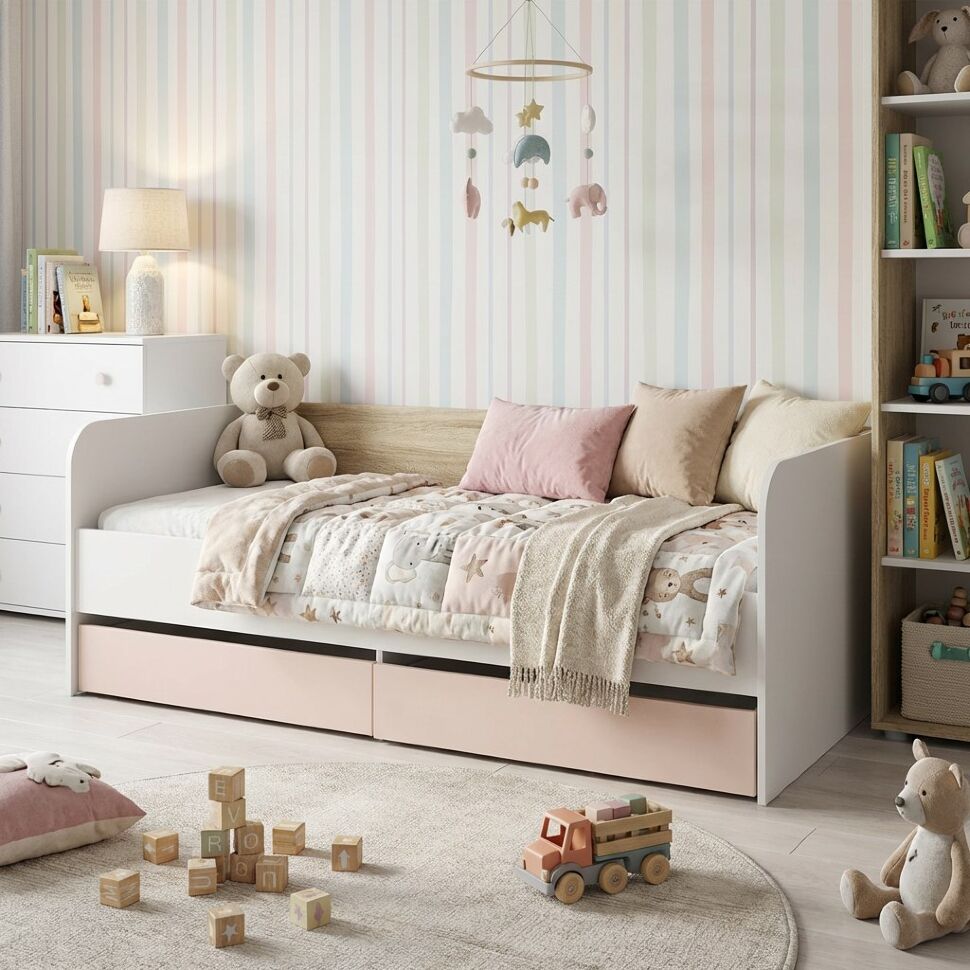 НМ 041.38 кровать Банни белый/дуб сонома/бисквит