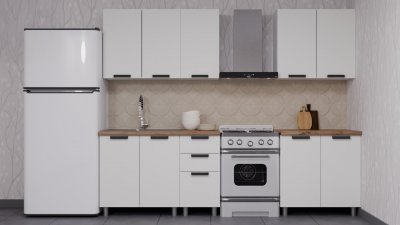 Кухня Аленушка 2 м Лаванда Молочный/Молочный,скоба черный,сонома