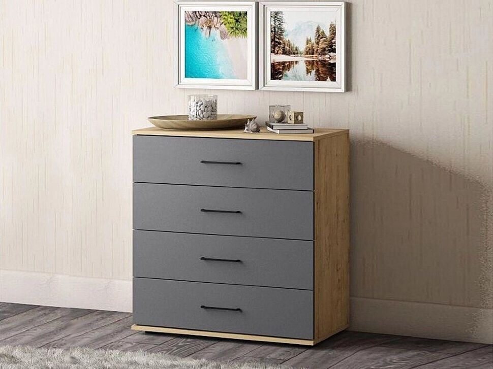 Бруно комод широкий / Дуб Вотан / Серый Графит 