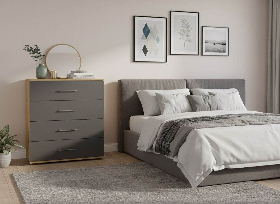 Бруно комод широкий / Дуб Вотан / Серый Графит 