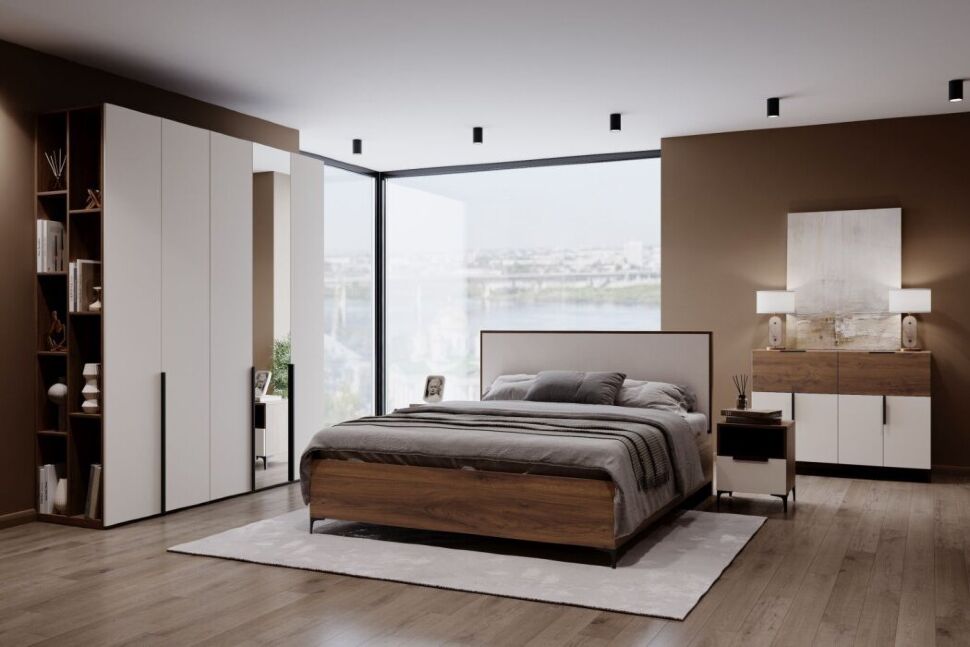 Харди кровать Дуб Делано Темный / Супермат Джелато