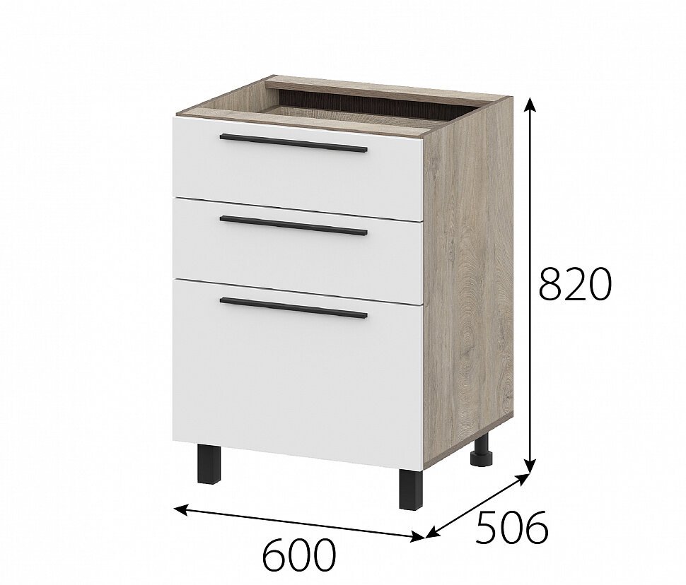 Шкаф кухонный напольный с ящиками 60 см Этна 6с3я (Софт Вайт)