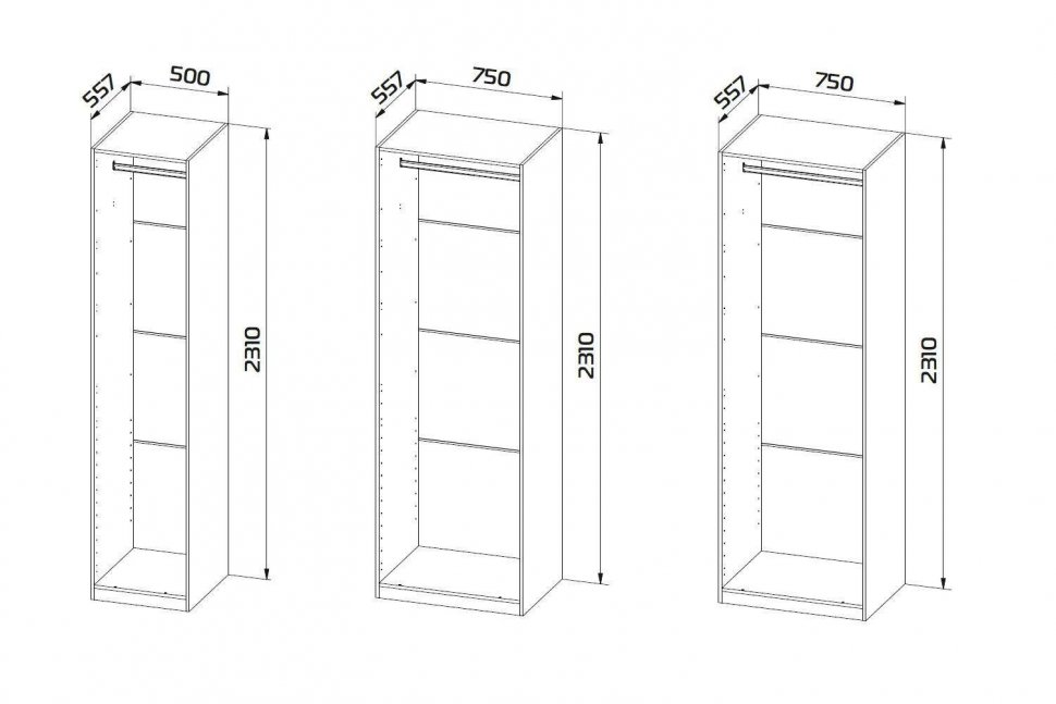 Гардеробная Квадро (Ижмебель) (2000) Комплект 2.1 Дуб Вотан