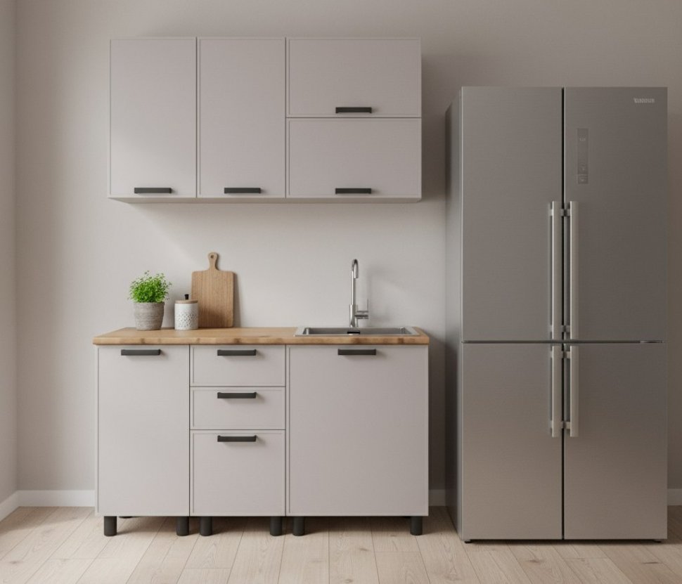 Кухня Аленушка 1,4м с ящ. Магнолия Кашемир,скоба черный,черный