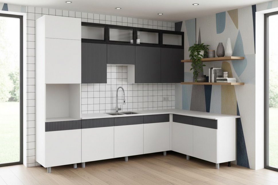 Кухня София 3м, Белый, Бланж, Графит матовый, Антарес