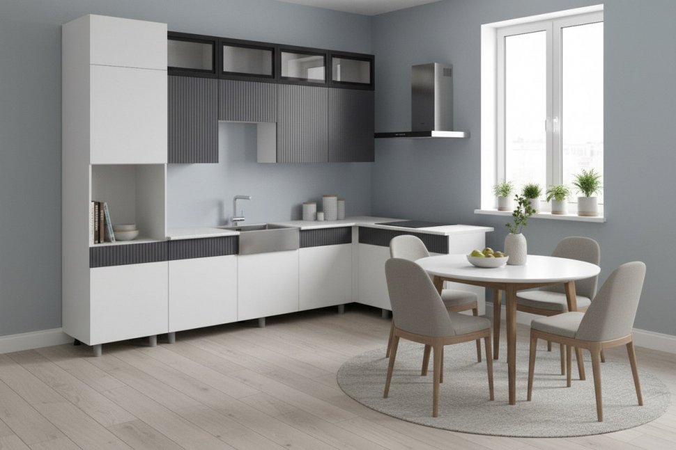Кухня София 3м, Белый, Бланж, Графит матовый, Антарес