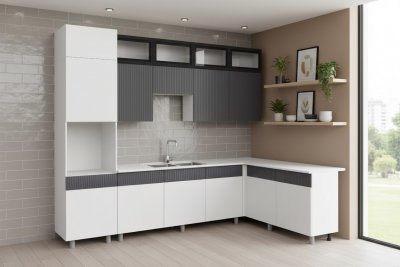 Кухня София 3м, Белый, Бланж, Графит матовый, Антарес