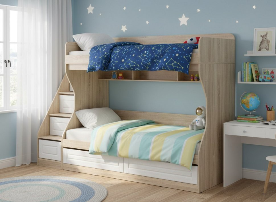 НМ 041.51 кровать 2х ярусная Оливия Дуб Сонома/белое дерево