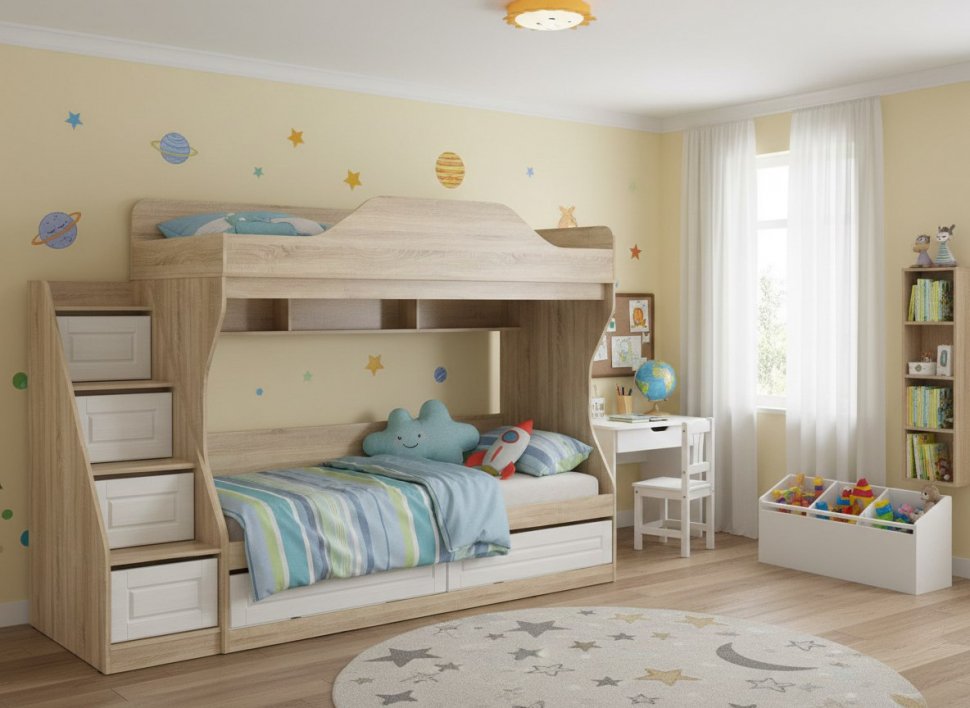 НМ 041.51 кровать 2х ярусная Оливия Дуб Сонома/белое дерево