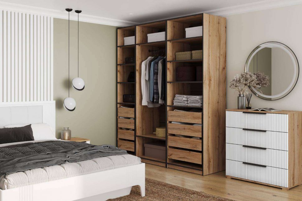 Гардеробная Квадро комплект 2.2 (2000) Дуб Вотан, Белый