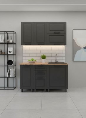 Кухня Аленушка 1,4 м с ящ. Астра Сталь,скоба черный,сонома