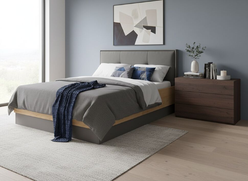 Бруно 73 Кровать с п/м 1600 Дуб Вотан / Серый графит