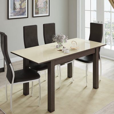 Стол обеденный раскладной Бруно (ТЭКС) 80 Венге/Лакобель ваниль