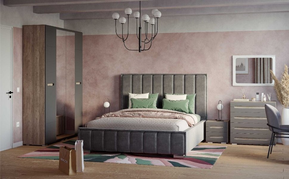 Шкаф 2-х створчатый с зеркалом Наоми ШК-22 (БТС) Графит