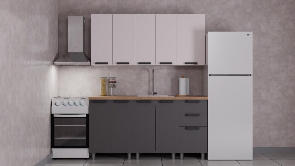 Кухня Аленушка 1,6 м Лилия Кашемир/Сталь, черный (без столешницы)