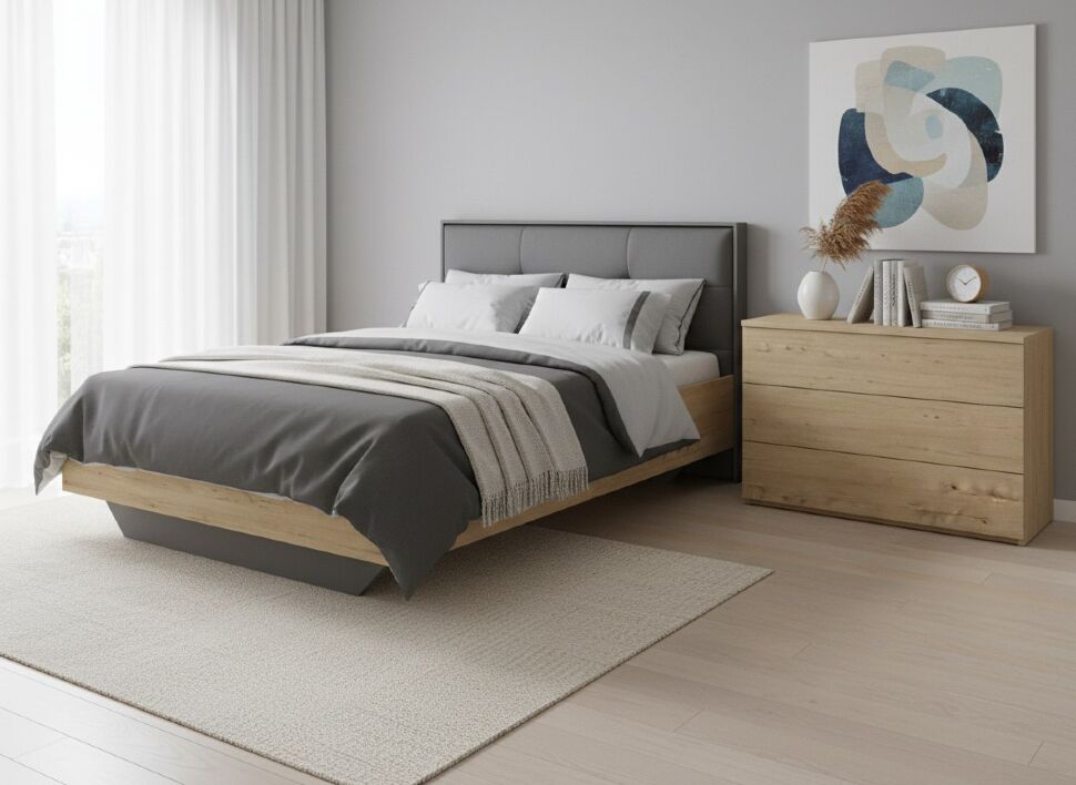 Бруно 73 Кровать с основанием 1600 Дуб Вотан / Серый графит