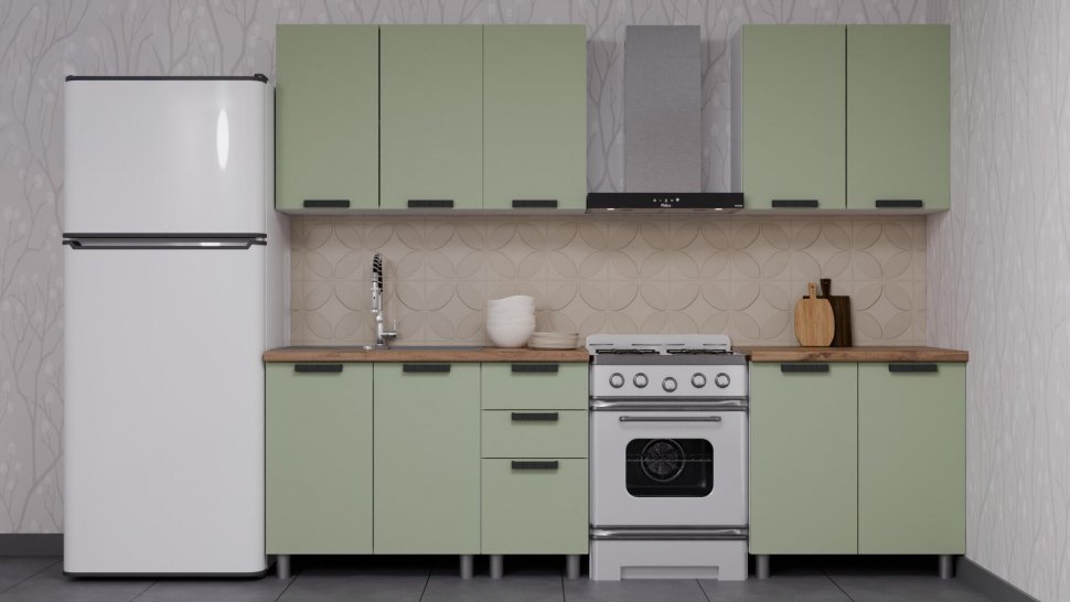 Кухня Аленушка 2м Лаванда Фисташка/Фисташка, черный (без столешницы)