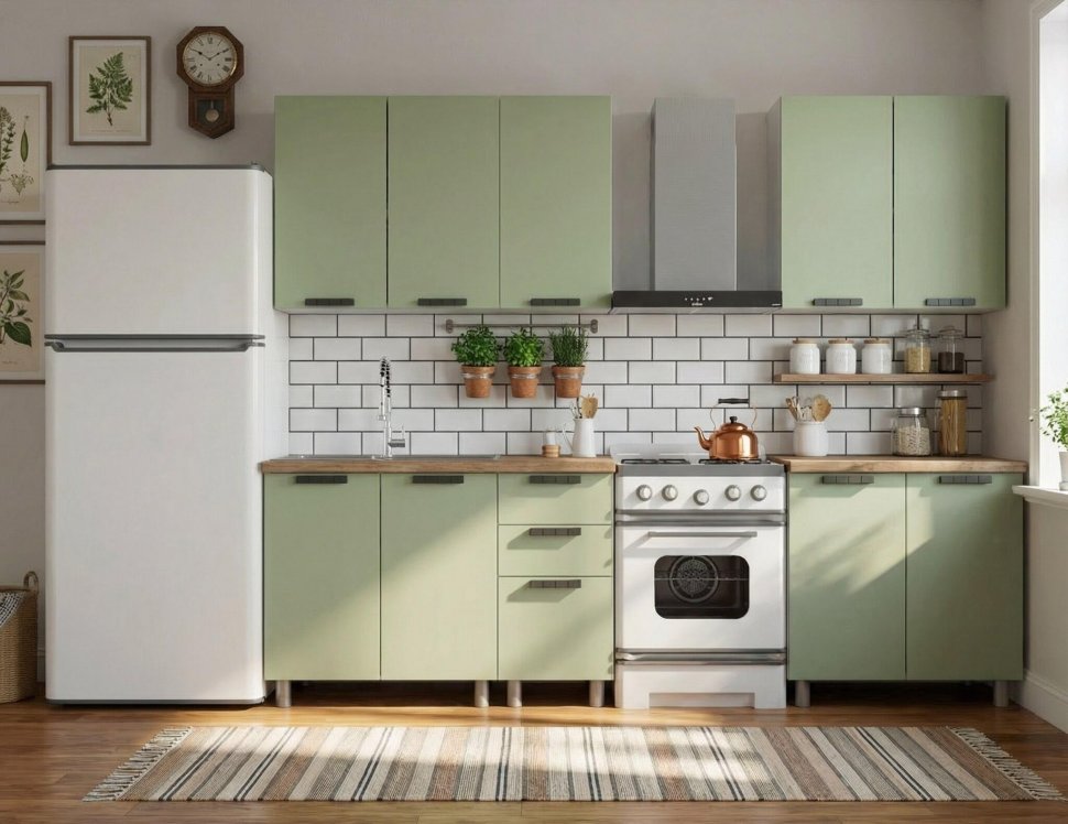 Кухня Аленушка 2м Лаванда Фисташка/Фисташка, черный (без столешницы)