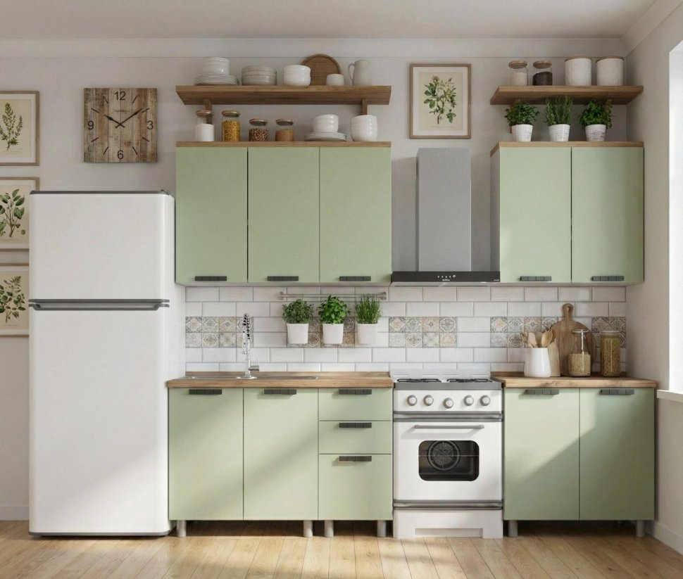 Кухня Аленушка 2м Лаванда Фисташка/Фисташка, черный (без столешницы)