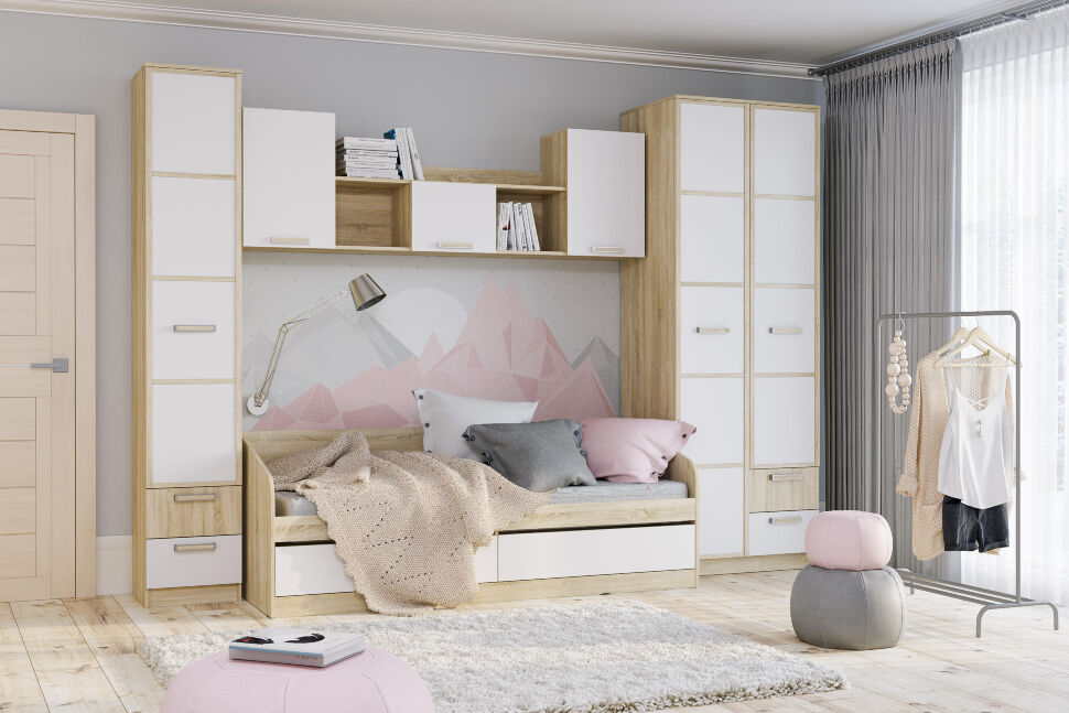 НМ 041.50-01 кровать Фанк Дуб сонома/белый скандинавский