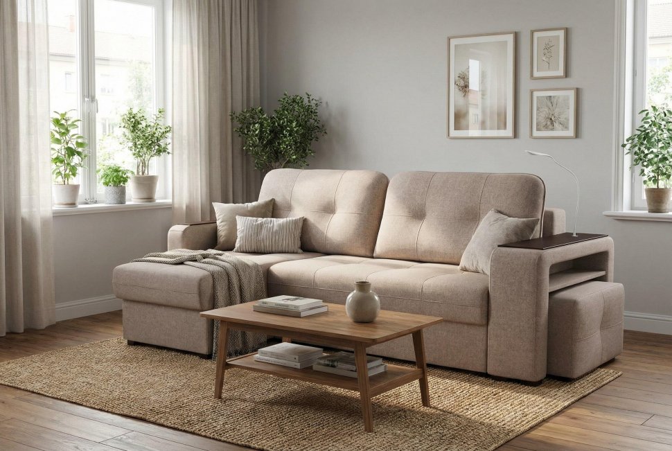 Диван угловой Smart 4 Б3-1Пф-2Т-Б4 Рогожка Sherlock 932