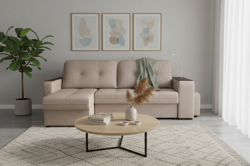 Диван угловой Smart 4 Б3-1Пф-2Т-Б4 Рогожка Sherlock 932