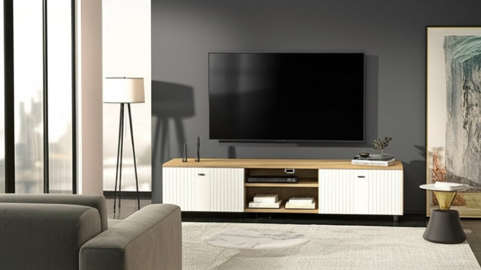 Тумба для ТВ Милан, Дуб золотой, Белый матовый