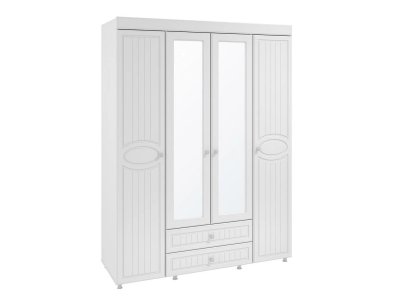 Шкаф 4-х дверный с ящиками и 2-я зеркалами Монако МН-63 белое дерево