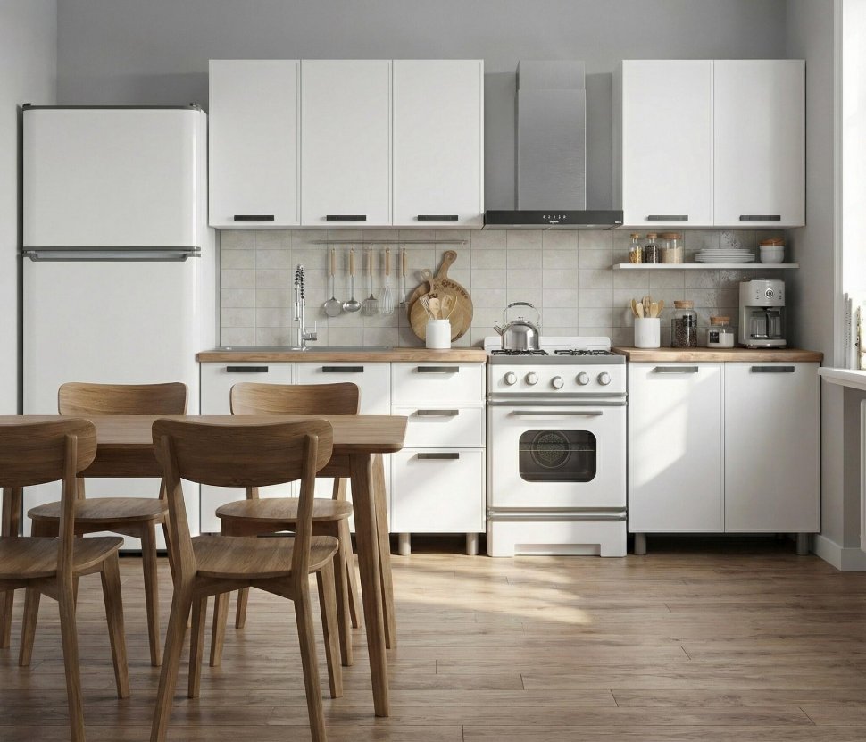 Кухня Аленушка 2 м Магнолия Молочный/Молочный, черный (без столешницы)