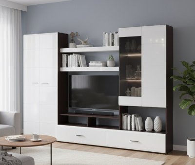 Мебель для гостиной МГС 7 / Венге/Белый глянец