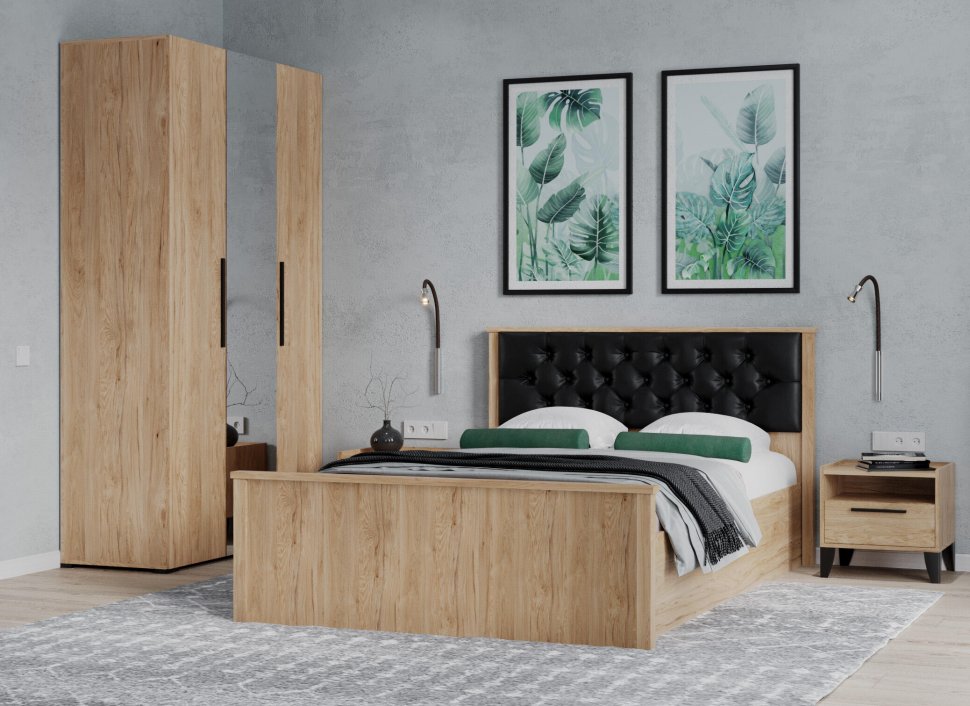 Шкаф двухдверный с зеркалом Модена МШ-22 (Домани) Гикори Рокфорд