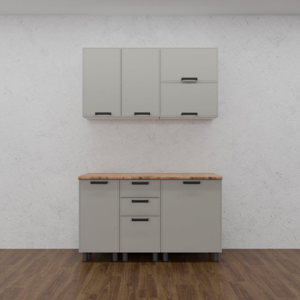 Кухня Аленушка 1,4 м с ящ. Магнолия Керамика,скоба черный,сонома