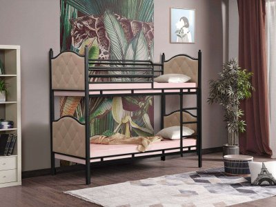 Кровать двухъярусная Лиана 42.32-01 Металл черный/велюр конфетти крем