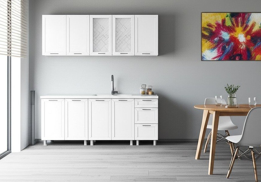 Кухня Вектор 2 м (без столешницы), Белый, Бланж, Бланж