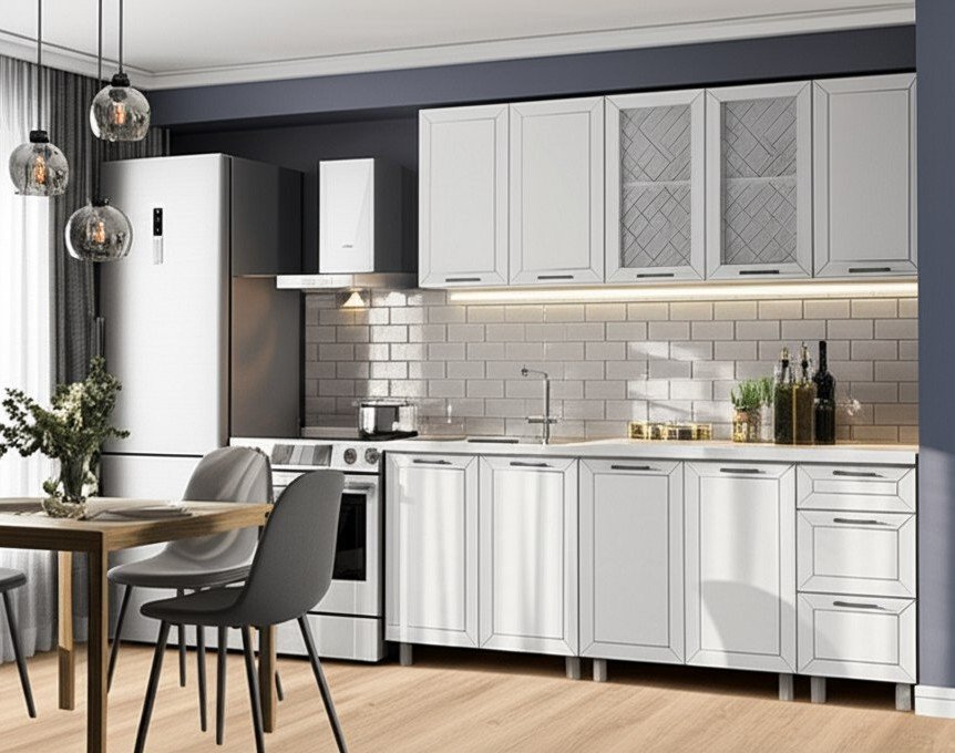 Кухня Вектор 2 м (без столешницы), Белый, Бланж, Бланж