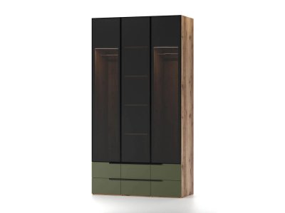 Харди шкаф трехдверный со стеклом Дуб Делано Темный / Грин софт