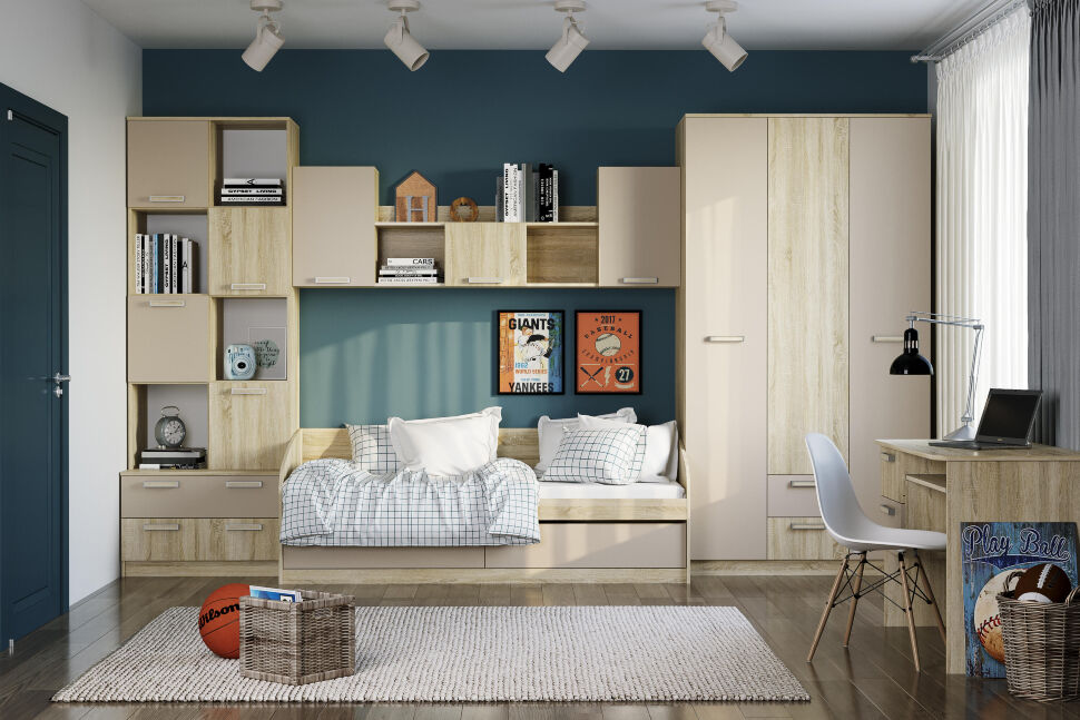 НМ 041.50-01 кровать Акварель Дуб Сонома/Капучино