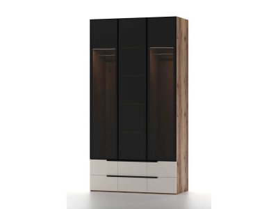 Харди шкаф трехдверный со стеклом Дуб Делано Темный / Супермат Джелато