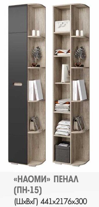 Шкаф-пенал с открытыми полками Наоми ПН-15 (БТС) Графит