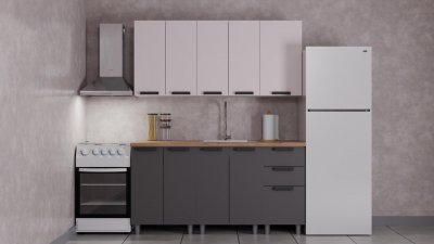 Кухня Аленушка 1,6 м Лилия Кашемир/Сталь,скоба черный,сонома