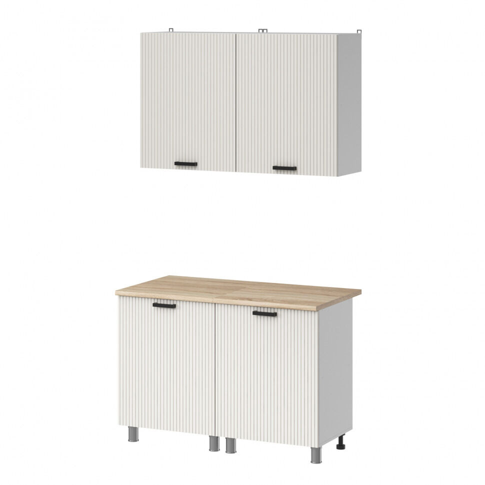 Кухня Аленушка 1,2м Лотос Молочный,скоба антрацит,сонома