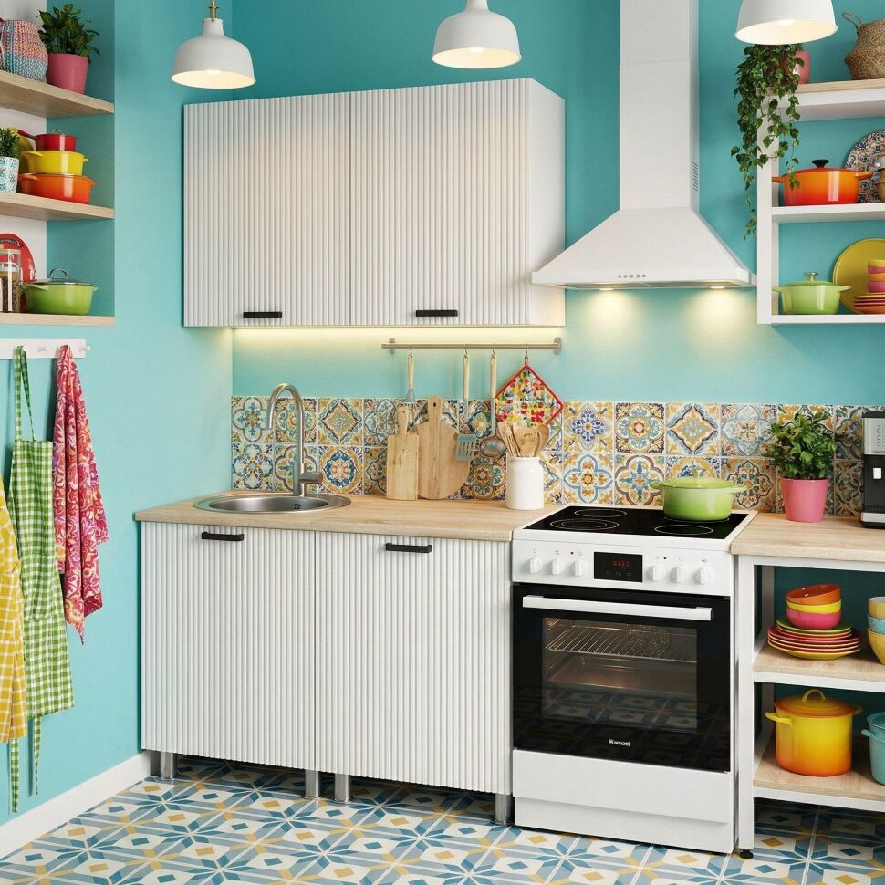 Кухня Аленушка 1,2м Лотос Молочный,скоба антрацит,сонома