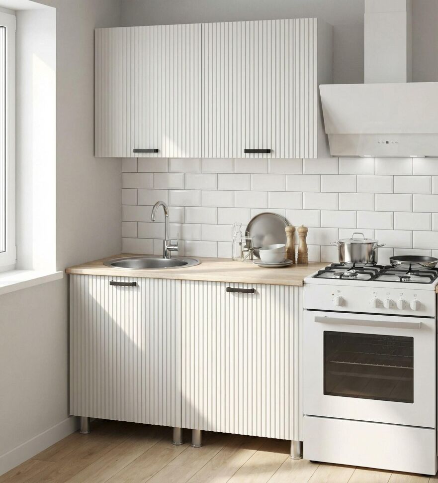 Кухня Аленушка 1,2м Лотос Молочный,скоба антрацит,сонома