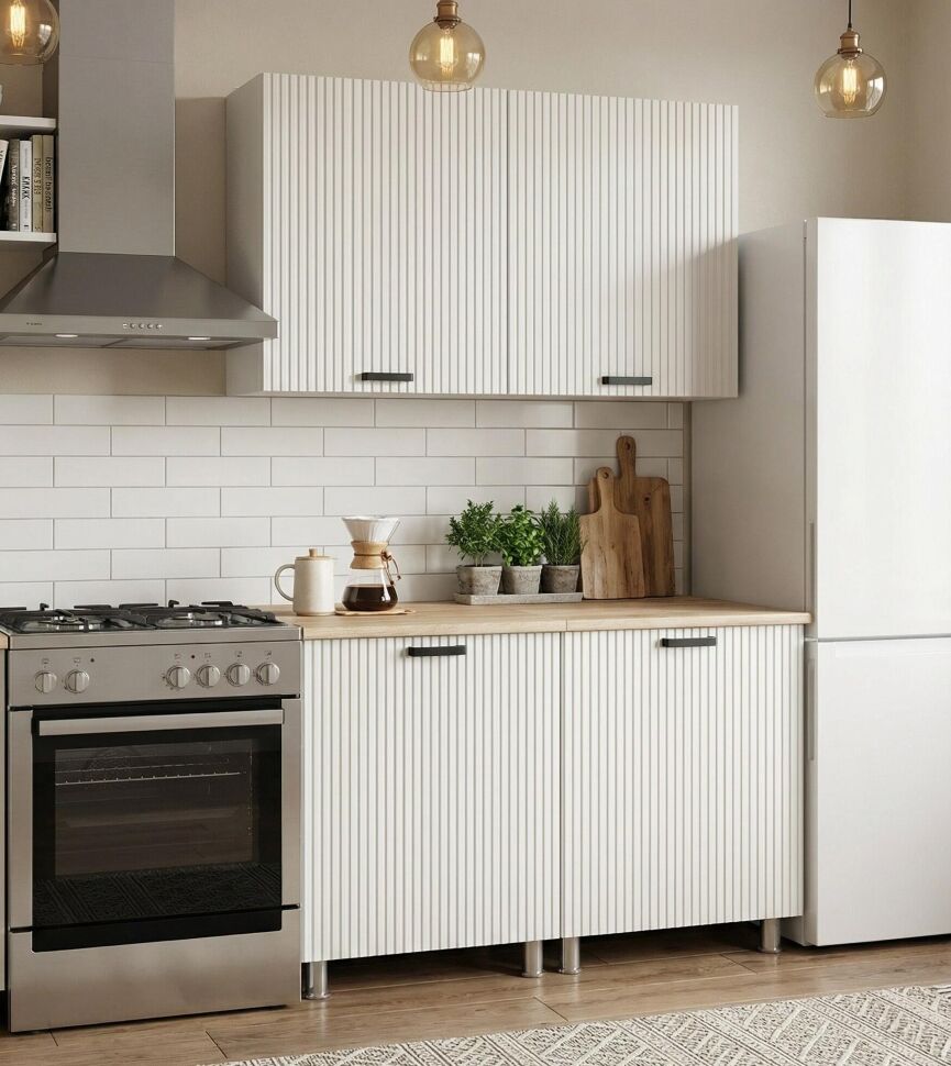 Кухня Аленушка 1,2м Лотос Молочный,скоба антрацит,сонома