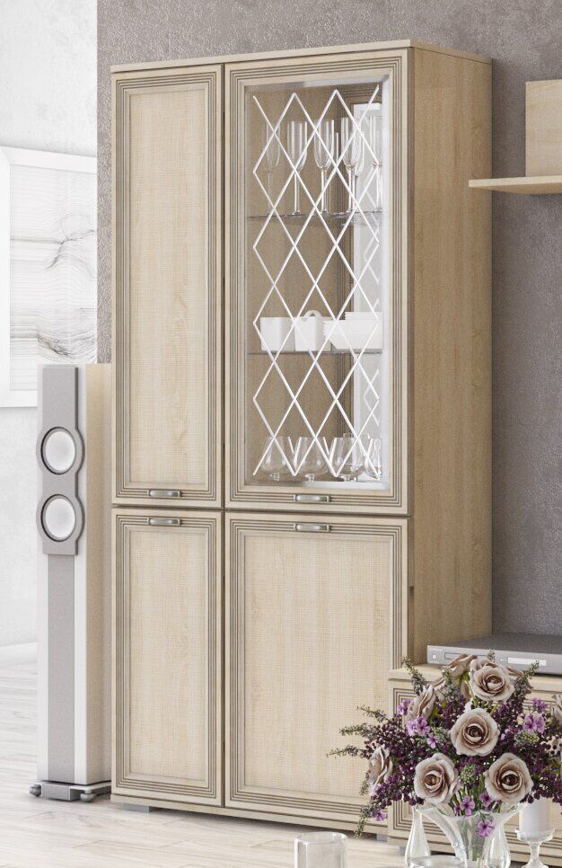 Шкаф с полками и витриной ЛШ-6 Ливорно DOMANI (Дуб Сонома)