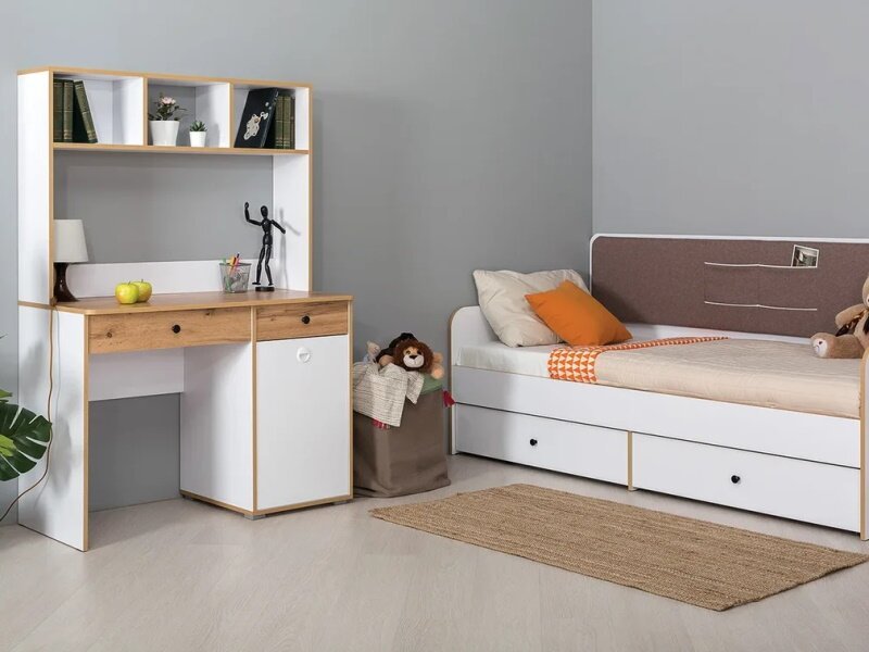 Вуди Надстройка на стол 13.161 белый/дуб золотой