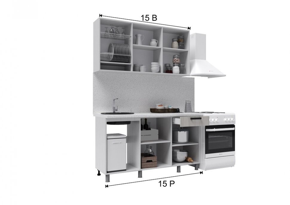 Кухня Осло 1,5 м, Карбон Фарфор