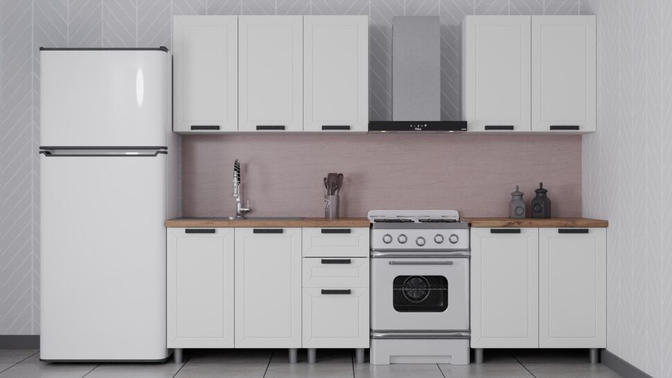 Кухня Аленушка 2 м Лилия Молочный/Молочный, черный (без столешницы)