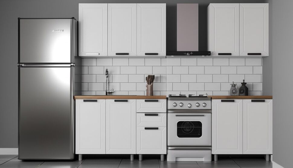 Кухня Аленушка 2 м Лилия Молочный/Молочный, черный (без столешницы)