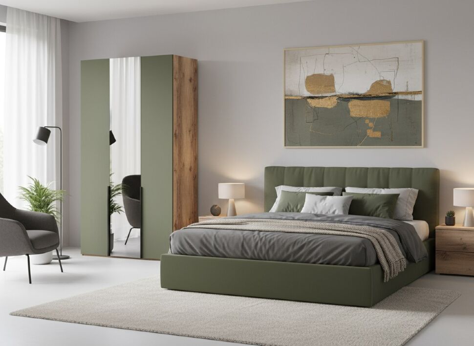 Харди шкаф трехдверный Дуб Делано Темный / Грин софт